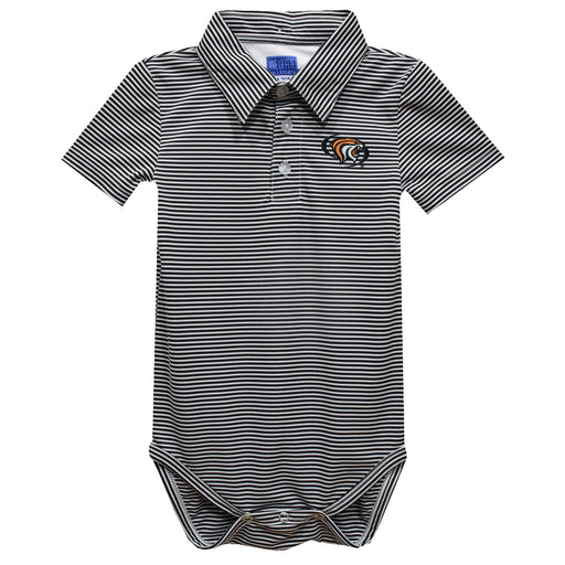 University of the Pacific Tigers Embroidered Black Stripe Knit Polo Onesie