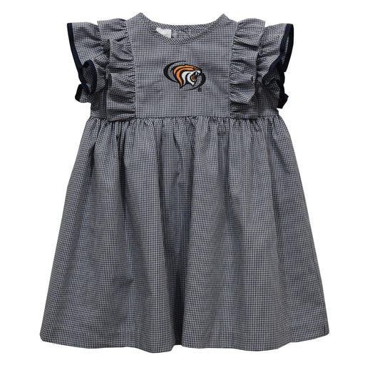University of the Pacific Tigers Embroidered Black Gingham Ruffle Dress