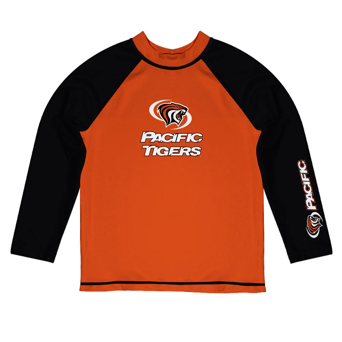 Pacific Tigers Vive La Fete Logo Orange Black Long Sleeve Raglan Rashguard