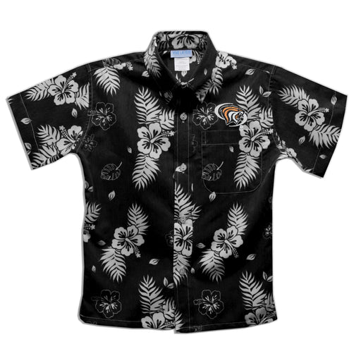 University of the Pacific Tigers Black Hawaiian Short Sleeve Button Down Shirt
