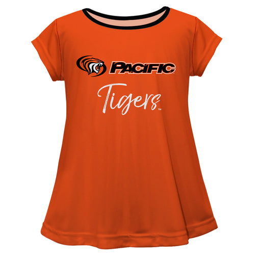 Pacific Tigers Vive La Fete Girls Game Day Short Sleeve Orange Top with School Logo and Name