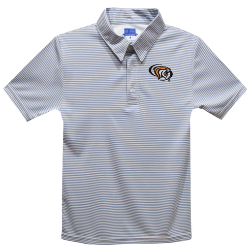 University of the Pacific Tigers Embroidered Gray Stripes Short Sleeve Polo Box Shirt