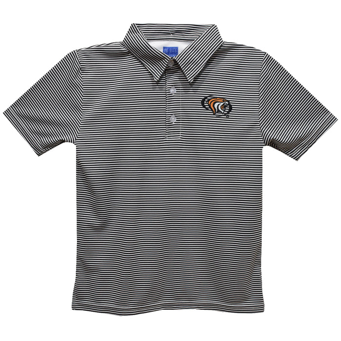 University of the Pacific Tigers Embroidered Black Stripes Short Sleeve Polo Box Shirt