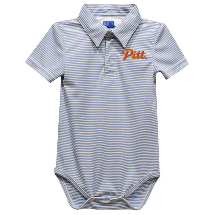 Pittsburgh State University Gorillas Embroidered Gray Stripe Knit Boys Polo Bodysuit