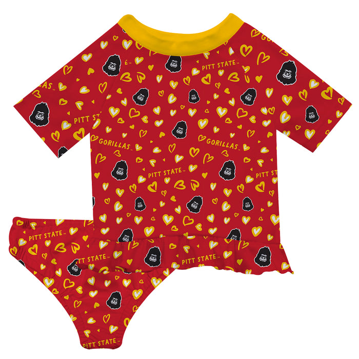 Pittsburgh State University Gorillas Vive La Fete All Over Logo Crimson Long Sleeve Bikini Set