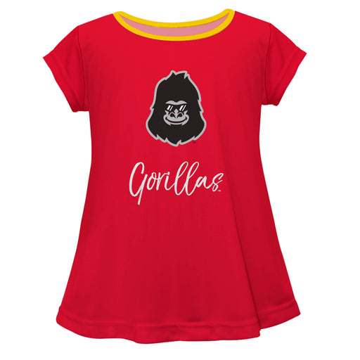 Pittsburgh State University Gorillas Vive La Fete Girls Game Day Short Sleeve Red Top with School Logo and Name