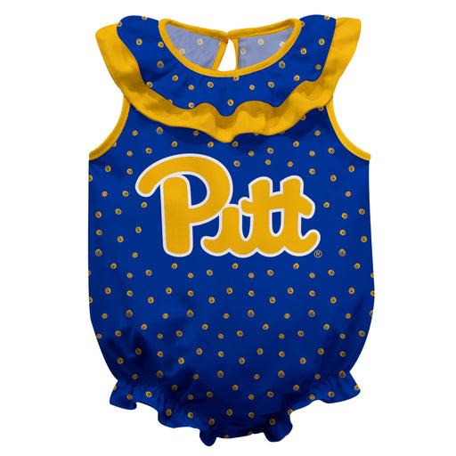 Pittsburgh Panthers UP Swirls Blue Sleeveless Ruffle Onesie Logo Bodysuit