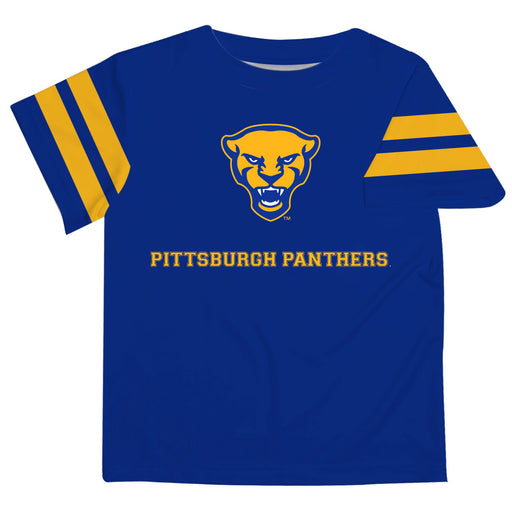 Pittsburgh Panters UP Vive La Fete Boys Game Day Blue Short Sleeve Tee with Stripes on Sleeves