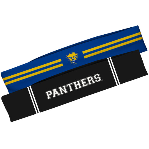 Pitt Panthers UP Vive La Fete Girls Women Game Day Set of 2 Stretch Headbands Headbands Logo Blue and Name Black