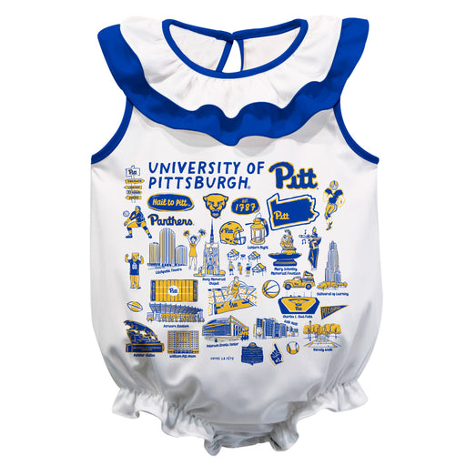 Pittsburgh Panthers UP  White Hand Sketched Vive La Fete Impressions Artwork Sleeveless Ruffle Onesie Bodysuit