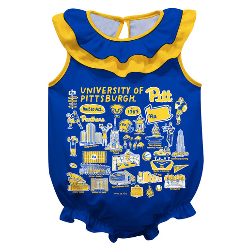 Pittsburgh Panthers UP  Blue Hand Sketched Vive La Fete Impressions Artwork Sleeveless Ruffle Onesie Bodysuit