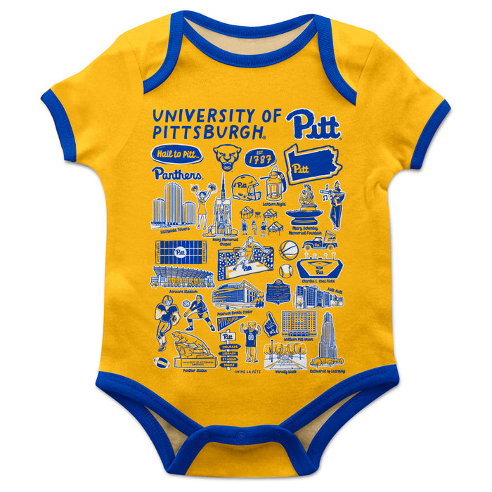 Pittsburgh Panthers UP Hand Sketched Vive La Fete Impressions Artwork Infant Gold Short Sleeve Onesie Bodysuit
