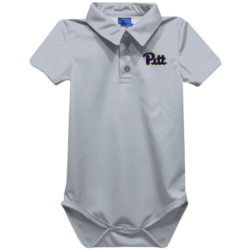 Pittsburgh Panthers UP Embroidered Gray Solid Knit Polo Onesie