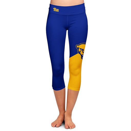 Pitt Panthers UP Vive La Fete Game Day Collegiate Leg Color Block Girls Blue Gold Capri Leggings