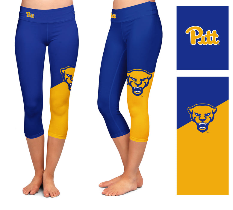 Pitt Panthers UP Vive La Fete Game Day Collegiate Leg Color Block Girls Blue Gold Capri Leggings - Vive La Fête - Online Apparel Store