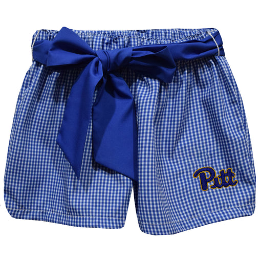 Pittsburgh Panthers UP Embroidered Royal Gingham Girls Short with Sash