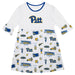 Pittsburgh Panthers UP 3/4 Sleeve Solid White Repeat Print Hand Sketched Vive La Fete Impressions Artwork on Skirt