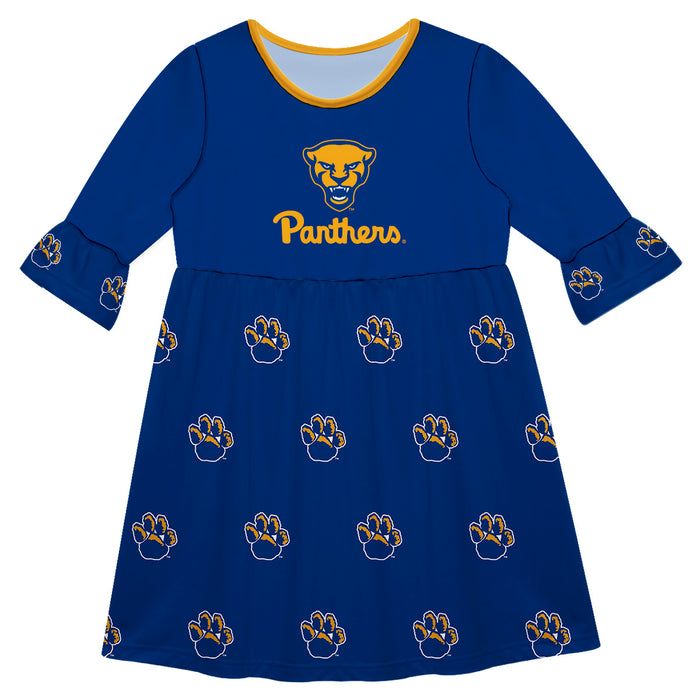 Pitt Panthers UP Vive La Fete Girls Game Day 3/4 Sleeve Solid Blue All Over Logo on Skirt