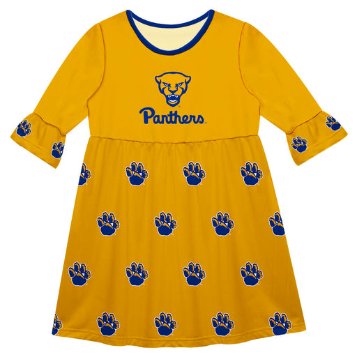 Pitt Panthers UP Vive La Fete Girls Game Day 3/4 Sleeve Solid Gold All Over Logo on Skirt