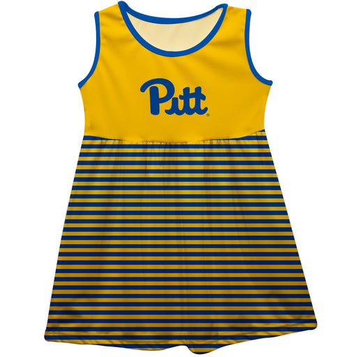 Pitt Panthers UP Vive La Fete Girls Game Day Sleeveless Tank Dress Solid Gold Logo Stripes on Skirt