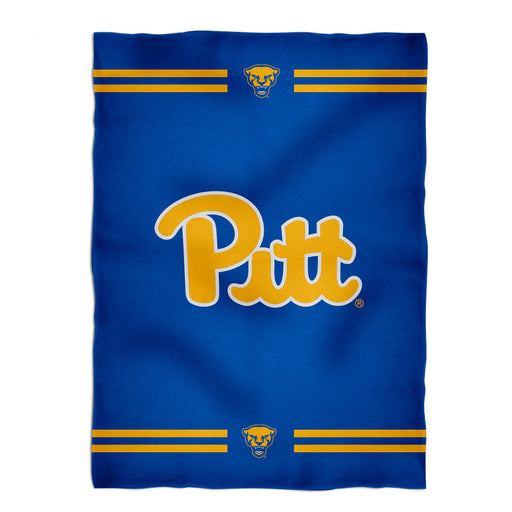 Pitt Panthers UP Vive La Fete Game Day Warm Lightweight Fleece Blue Throw Blanket 40 X 58 Logo and Stripes