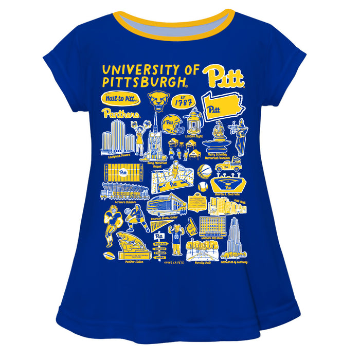 Pittsburgh Panthers UP Hand Sketched Vive La Fete Impressions Artwork Blue Short Sleeve Top