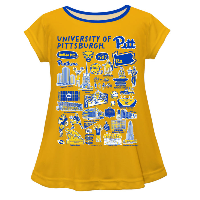 Pittsburgh Panthers UP Hand Sketched Vive La Fete Impressions Artwork Gold Short Sleeve Top