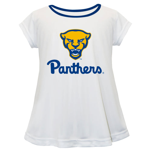 Pitt Panthers UP Vive La Fete Girls Game Day Short Sleeve White Top with School Logo and Name