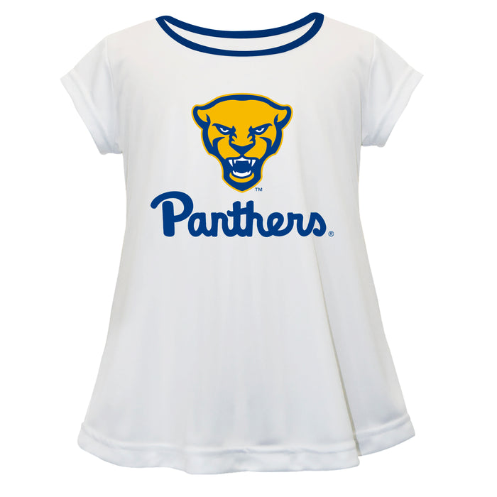 Pitt Panthers UP Vive La Fete Girls Game Day Short Sleeve White Top with School Logo and Name