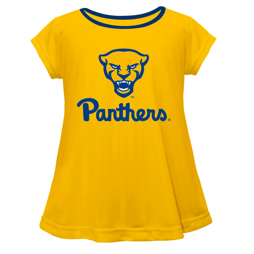 Pitt Panthers UP Vive La Fete Girls Game Day Short Sleeve Gold Top with School Logo and Name