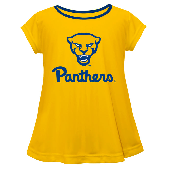 Pitt Panthers UP Vive La Fete Girls Game Day Short Sleeve Gold Top with School Logo and Name