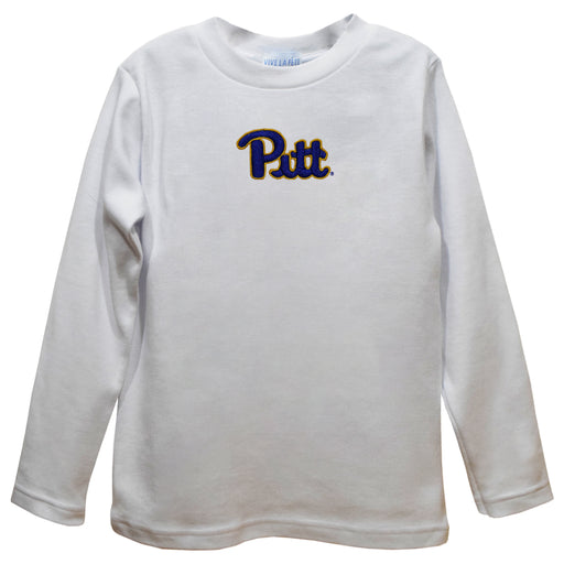 Pittsburgh Panthers UP Embroidered White Knit Long Sleeve Boys Tee Shirt