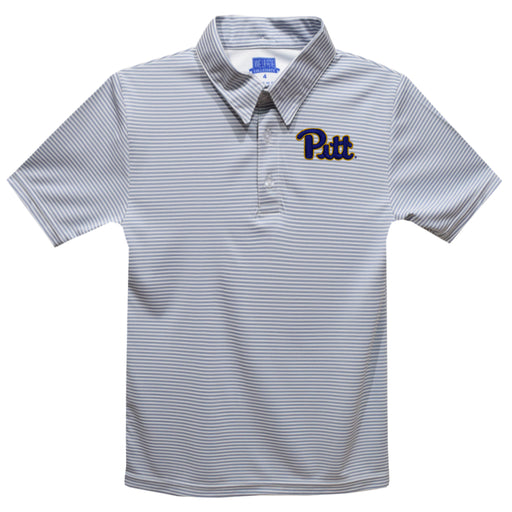 Pittsburgh Panthers UP Embroidered Gray Stripes Short Sleeve Polo Box Shirt