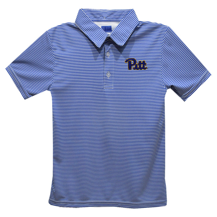 Pittsburgh Panthers UP Embroidered Royal Stripes Short Sleeve Polo Box Shirt