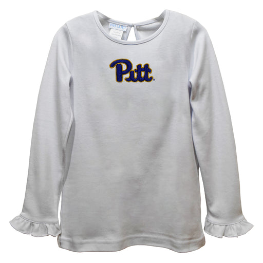 Pittsburgh Panthers UP Embroidered White Knit Long Sleeve Girls Blouse