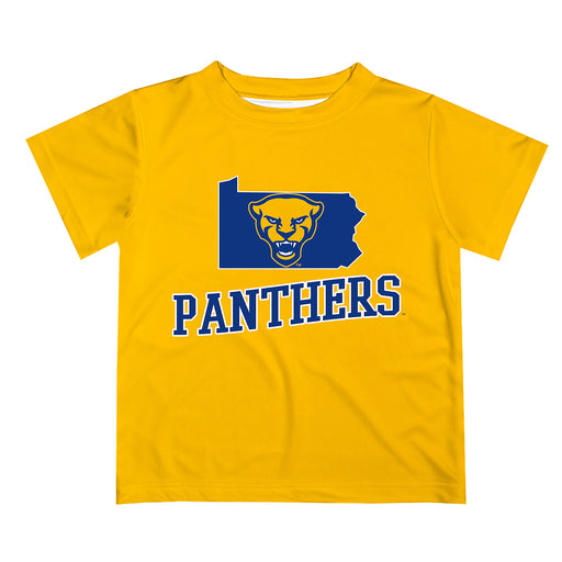 Pittsburgh Panthers UP Vive La Fete State Map Gold Short Sleeve Tee Shirt