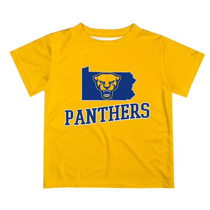 Pittsburgh Panthers UP Vive La Fete State Map Gold Short Sleeve Tee Shirt