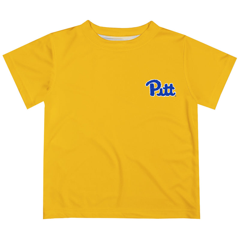 Pittsburgh Panthers UP Hand Sketched Vive La Fete Impressions Artwork Boys Gold Short Sleeve Tee Shirt