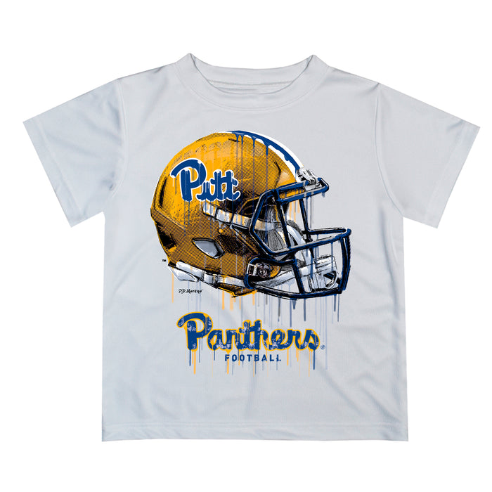 drippy football helmets Pittsburgh Panthers UP Original Dripping Football Helmet Gold T-Shirt by White - 2 - High Quality Apparels