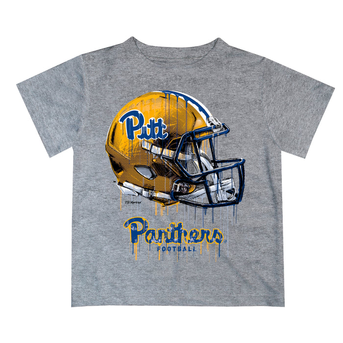 Pittsburgh Panthers UP Original Dripping Football Helmet Heather Gray T-Shirt by Vive La Fete