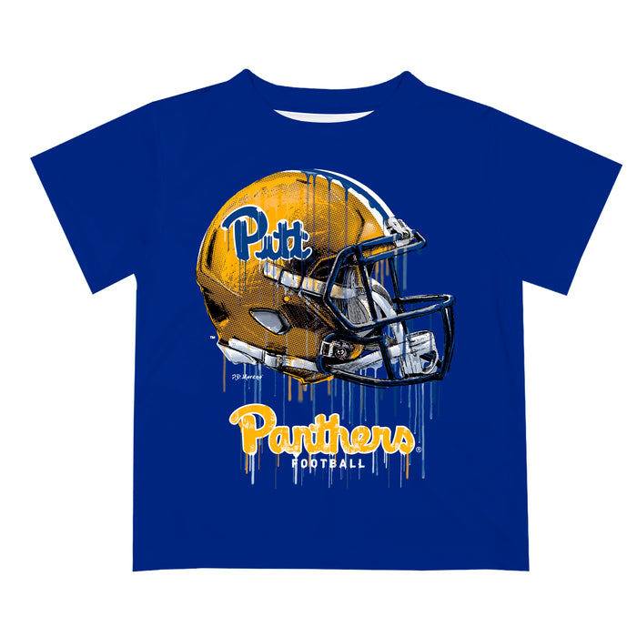 Pittsburgh Panthers UP Original Dripping Football Helmet Blue T-Shirt by Vive La Fete