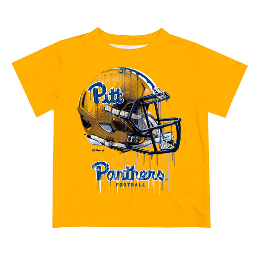 Pittsburgh Panthers UP Original Dripping Football Helmet Gold T-Shirt by Vive La Fete
