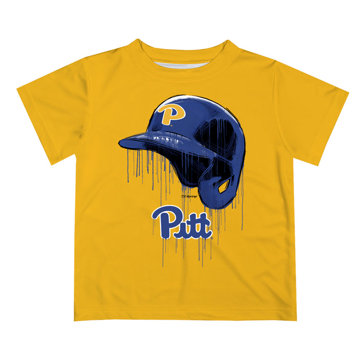 Pittsburgh Panthers UP Original Dripping Baseball Hat Blue T-Shirt by Vive La Fete