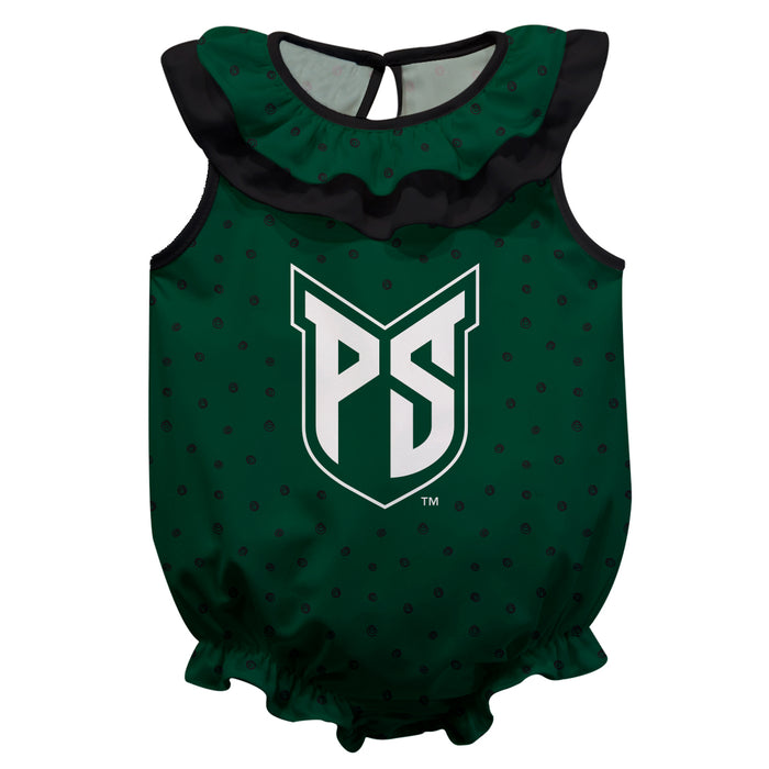Portland State Vikings Swirls Green Sleeveless Ruffle Onesie Logo Bodysuit