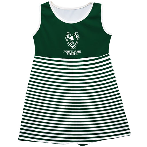Portland State Vikings Vive La Fete Girls Game Day Sleeveless Tank Dress Solid Green Logo Stripes on Skirt - Vive La Fête - Online Apparel Store