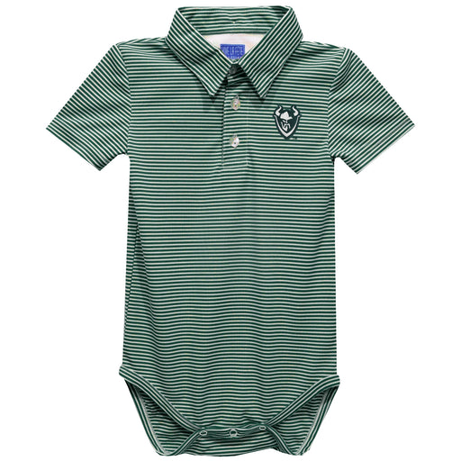 Portland State Vikings Embroidered Hunter Green Pencil Stripe Knit Polo Onesie
