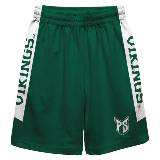 Portland State Vikings Vive La Fete Game Day Green Stripes Boys Solid White Athletic Mesh Short