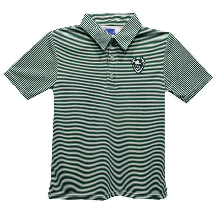Portland State Vikings Embroidered Hunter Green Stripes Short Sleeve Polo Box Shirt