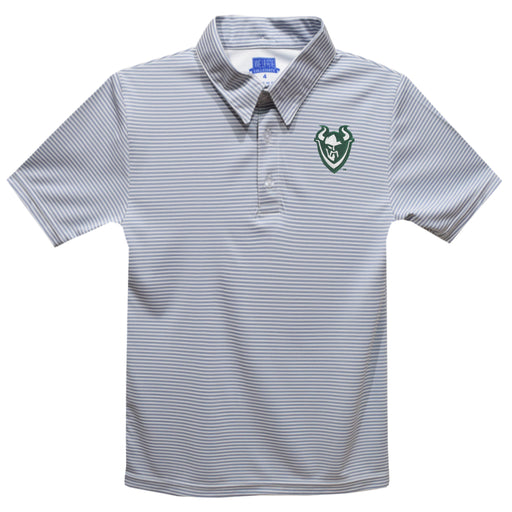 Portland State Vikings Embroidered Gray Stripes Short Sleeve Polo Box Shirt
