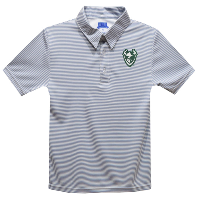 Portland State Vikings Embroidered Gray Stripes Short Sleeve Polo Box Shirt